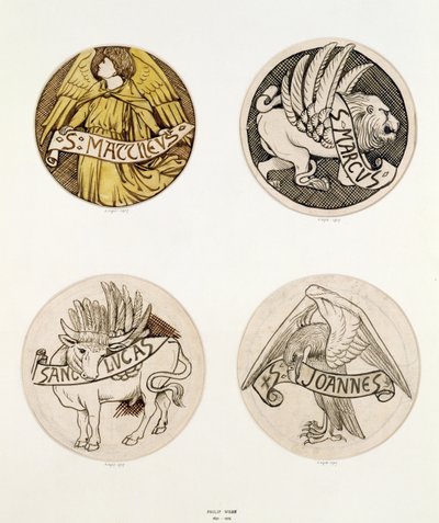 Symbols of the Evangelists, designs for stained glass by Philip Webb